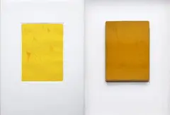 Elliot Collins, Vincent, found book, oil on paper, diptych