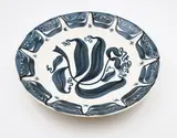 Frank Carpay for Crown Lynn, Large hand-potted wall platter, hand-painted ceramic with stylised floral and geometrical design, C.1950's (with suspension holes to foot) (AF)