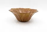 Crown Lynn Ambrico, Large flared bowl, in beige and brown trickle glaze, with lobed sides and rim (hairline)