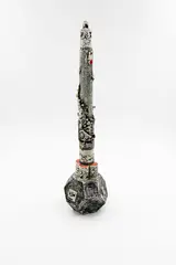 Ted Dutch, Rocket, earthenware with applied coloured enamelled medallions and inserts (repaired)