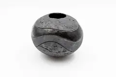 Rick Rudd, Orb vase, raku fired earthenware with matt black textured surface and a shiny black decorative band to the shoulders, glazed interior