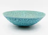 John Parker, Large lava bowl, azure blue glazed ceramic with textured volcanic crater motifs