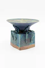 Potter Unknown, Sculptural pedestal bowl, raku fired ceramic with applied scheleton figures (AF)