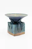 Potter Unknown, Sculptural pedestal bowl, raku fired ceramic with applied scheleton figures (AF)