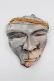 Helen Pollock, Wall mask, raku fired earthenware with rope and reed adornment