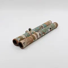 Pair of scrolls by Potter Unknown, stoneware sculpture with painted and incised abstract patterns, in two parts bound together with twine, sold Jun 2026