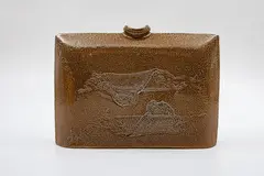 Gillian Broinowski, Slab vase, salt glaze stoneware with impressed decoration, ca. 1983