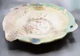 P. Burmeister, Holocost I, large stoneware wall charger, partially glazed and pigmented, 1988 (suspension holes to foot)