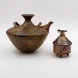 Studio Pottery, Pouring vessel and small lidded pot, glazed stoneware (unknown potters)