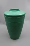 Keith Murray for Wedgwood, Large shoulder vase, of tapering conical shape with lathe turned bands, in matt green glaze (shape no. 3805) (wear)
