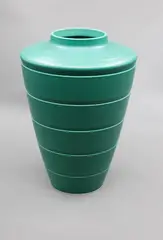 Keith Murray, Large shoulder vase, of tapering conical shape with lathe turned bands, with matt green glaze (shape no. 3805)