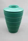 Keith Murray, Large shoulder vase, of tapering conical shape with lathe turned bands, with matt green glaze (shape no. 3805)