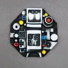 Ted Dutch, Signaller wall plaque, ceramic with applied coloured enamelled medallions and inserts