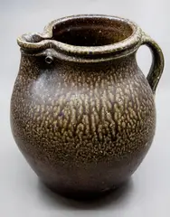 Barry Brickell, Fatso Jug, salt glazed stoneware with typical pinched rim with stylized characterful beak form spout
