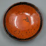 Len Castle, Small bowl, stoneware with crawled red glaze over tenmoku background glaze