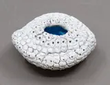 Len Castle, Small Sea Secret, ceramic form with white textured exterior and alkaline blue glazed interior