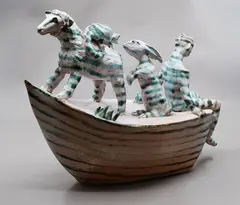 Helen Perrett, The Landscapers, earthenware with majolica glaze, 2009