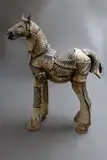 Fiona Tunnicliffe, Horse, light and dark unglazed stoneware with textured design
