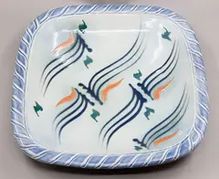 Merilyn Wiseman, Large square platter, wood-fired stoneware with mashiko-rock brushwork