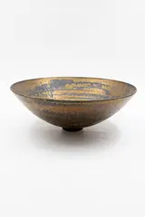 John Parker, Large bronze bowl, copper and manganese metallic glazed ceramic