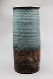 Peter Stichbury, Cylindrical vase, stoneware with dark grey and blue glazes