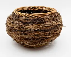 Ruth Castle, Coiled basket, woven rattan interlaced with twigs and fibres