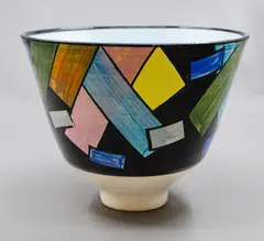 Warren Tippett, Large footed bowl, with polychrome geometrical decoration