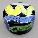 Lidded jewellery box by Warren Tippett, with polychrome abstract decoration on a black background, sold Jun 2026