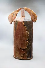 Jane Wheeler, Large poured rust oval slab flask, stoneware
