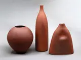 Emily Myers, Trio of vases, polished red stoneware