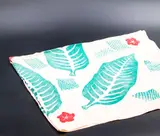 A.R.D. Fairburn, Hand-stamped scarf, leaves and flowers design on a beige background (wear)