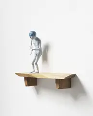 Francis Upritchard, Future Thinker, modelling material, wire and paint on original Martino Gamper cantilevered wall shelf (2008)