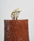Michael Parekōwhai, Driving Mr Albert, taxidermied rabbit, two pot paint and polyurethane (2005)