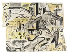 Bill Hammond, Funky Fresh, acrylic on wallpaper, two panels