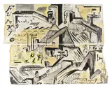 Bill Hammond, Funky Fresh, acrylic on wallpaper, two panels