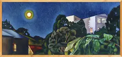 Rita Angus, Moonlight, Thorndon, oil on board (circa 1965)