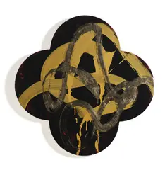 Max Gimblett, Golden Throne, acrylic, aquasize, moon gold leaf, resin and MSA on quatrefoil shaped canvas