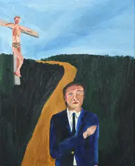 Jeffrey Harris, Man before Crucifixion, oil on canvasboard