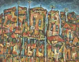Selwyn Muru, Cityscape, oil on board