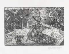 Bill Hammond, Three Famous Sleepers, etching, 1/50