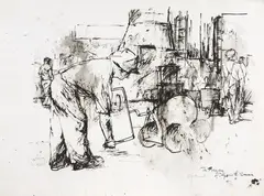 Roy Dalgarno, The Foundry, ink and wash on paper