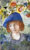 Patricia France, Girl in Blue Hat, gouache on board