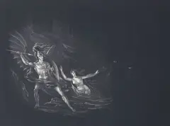 John Martin, Conflict between Satan and Death, Book 2, Line 727, from 'Paradise Lost', mezzotint, first issue, large paper size
