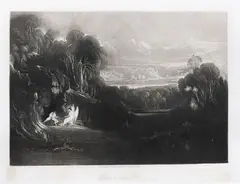 John Martin, Raphael Conversing with Adam and Eve, Book 5, Line 519, from 'Paradise Lost', mezzotint