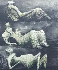 Reclining Figures by Henry Moore, colour print, sold Feb 2026