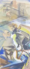 Greta Graetzer, Ploughing from Ancient to Recent, watercolour on paper