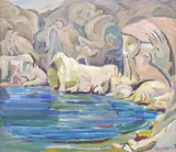 Eana B. Jeans, Untitled - Edge of the Lake, oil on board