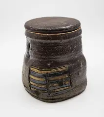 Denis O'Connor, Untitled (Lidded Vessel), woodfired stoneware, made with Waiheke Swamp clay