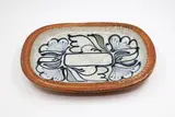 Merilyn Wiseman, Large rectangular platter, wood-fired stoneware with stylised floral design to the centre