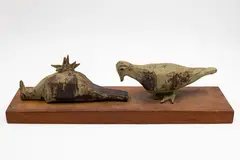 Muriel Carrick Moody, Untitled (Bird group), glazed ceramic on wooden base (minor repair)